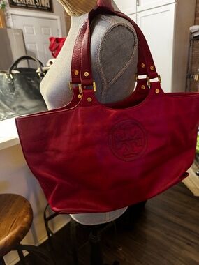 TORY BURCH Bombe Glazed Leather Handbag Tote